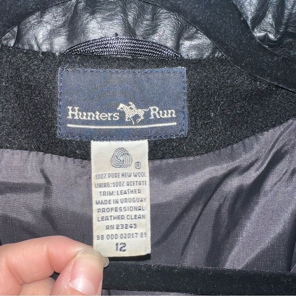 Vintage Hunter’s Run Pure New Wool And Leather Trim Black Long Coat - Picture 2 of 14